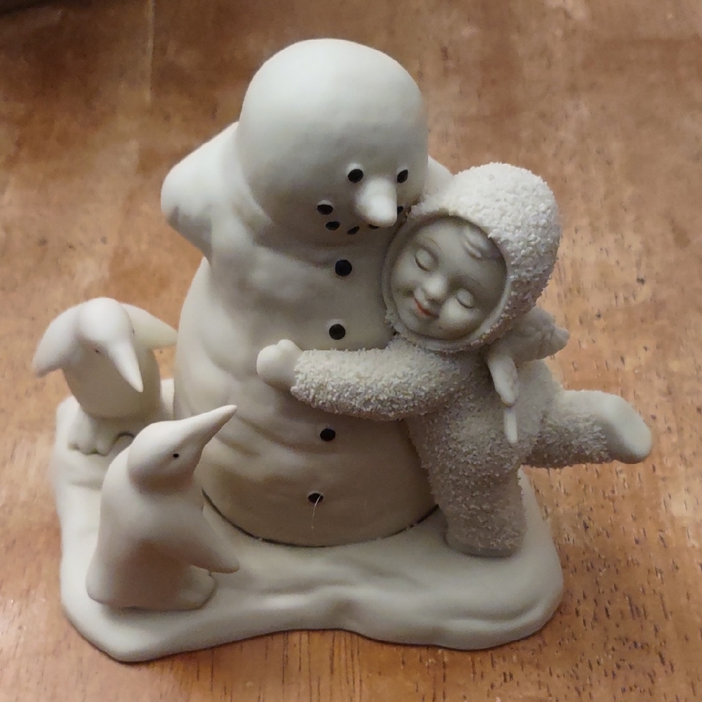 Department 56 Ivory Snowman with Child and Penguins "All You Need is Love"
